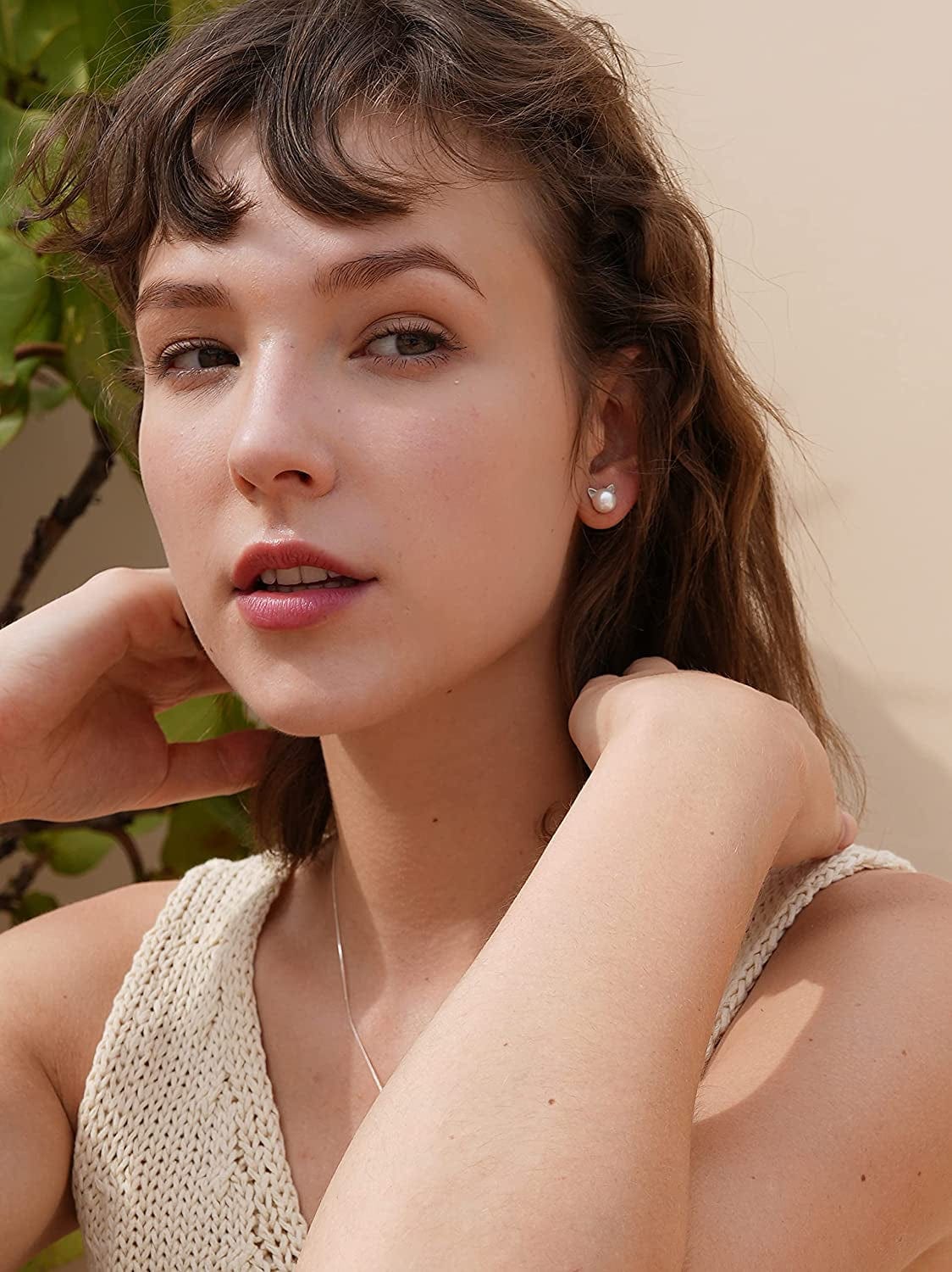Cat Earrings Pearl Earrings Sterling Silver Studs Earrings for Women