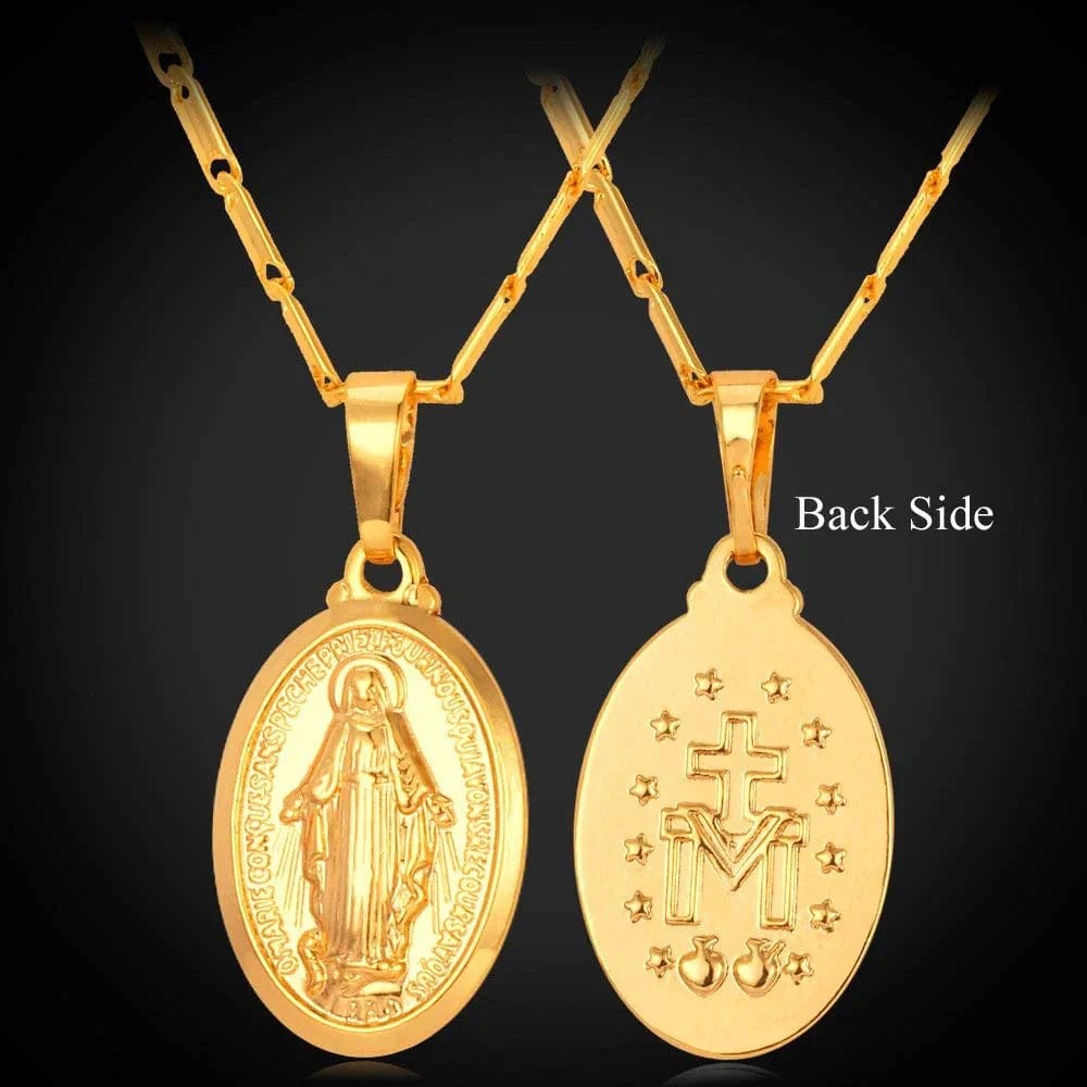 Catholic Gift Stainless Steel 18K Gold Plated Coin Medal/Crucifix Cross/Virgin Mary/Rosary Necklaces for Women Men
