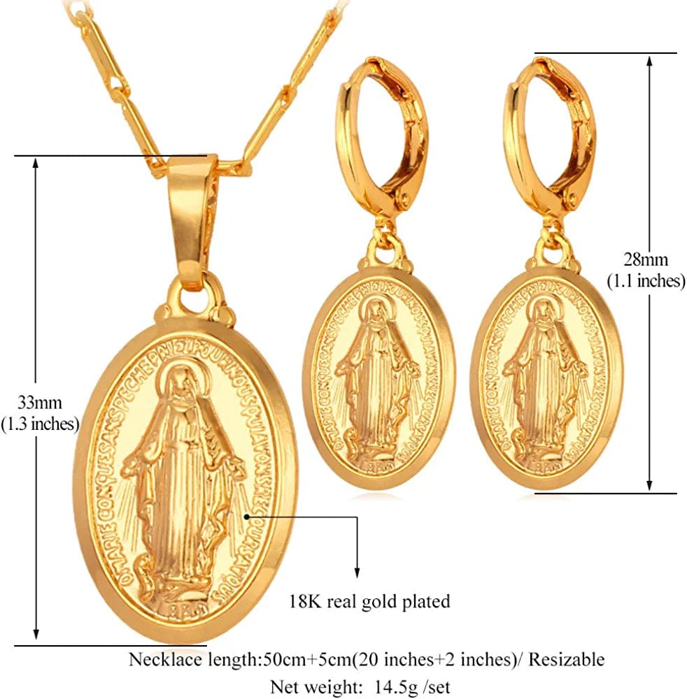 Catholic Gift Stainless Steel 18K Gold Plated Coin Medal/Crucifix Cross/Virgin Mary/Rosary Necklaces for Women Men