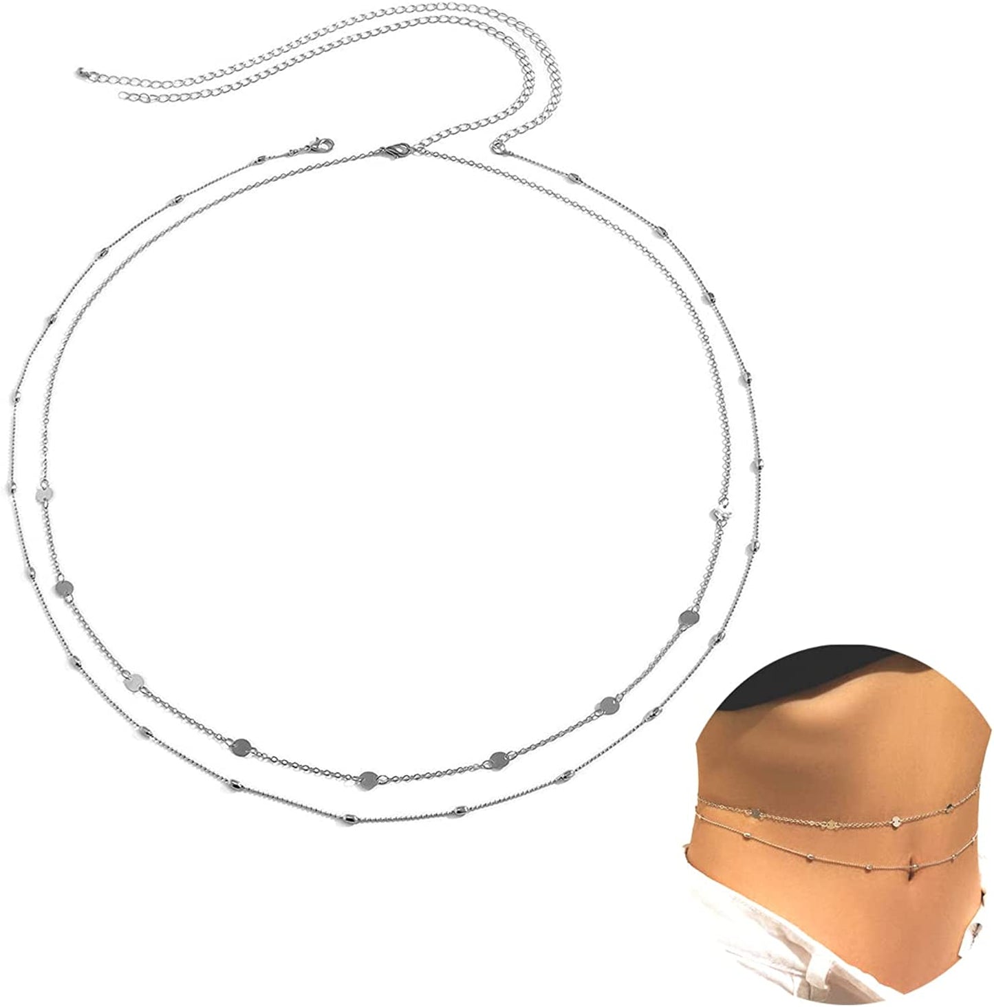 Simple Shiny Sequins Belly Chain Layered Body Chain Jewelry for Women Girls Summer Beach Bikini Accessories Apparel & Accessories > Jewelry > Body Jewelry Impurain Silver