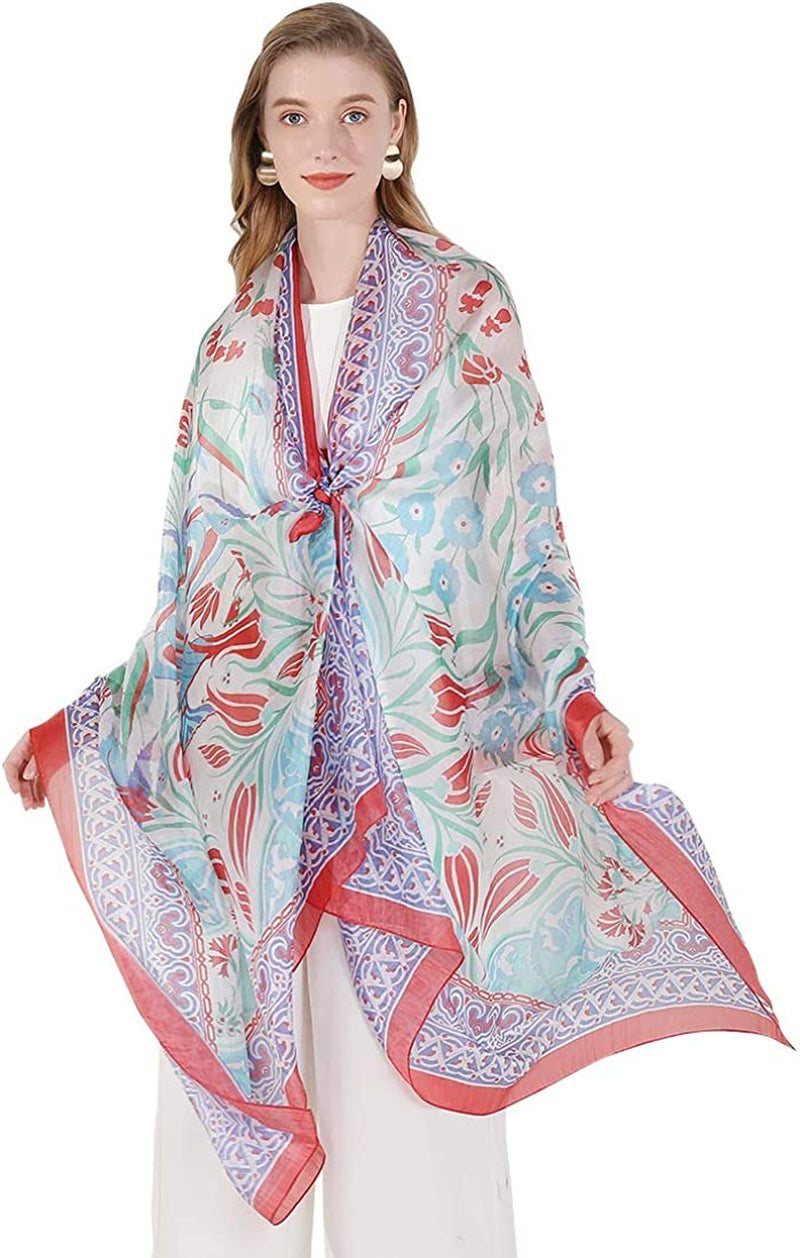 DANA XU Women'S Mulberry Satin Silk Fashion Summer Shawls Large Size Floral Scarf Oversize Soft Wraps for Evening Dresses Apparel & Accessories > Clothing Accessories > Scarves & Shawls DANA XU 34 Red