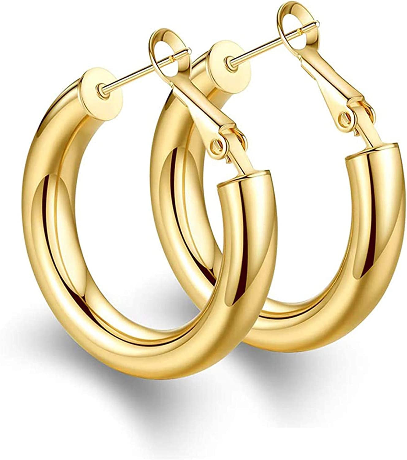 Thick Gold Hoop Earrings Lightweight Howllow Tube Hoops Chunky Gold for Women Hypoallergenic Big Earring 25Mm 30Mm 40Mm 50Mm Apparel & Accessories > Jewelry > Earrings BMMYE Gold-30mm