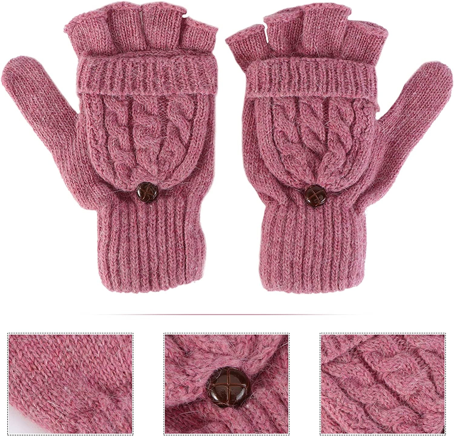 UEETEK Women Winter Warm Wool Knitted Convertible Fingerless Gloves with Mitten Cover (Brown) Apparel & Accessories > Clothing Accessories > Gloves & Mittens UEETEK