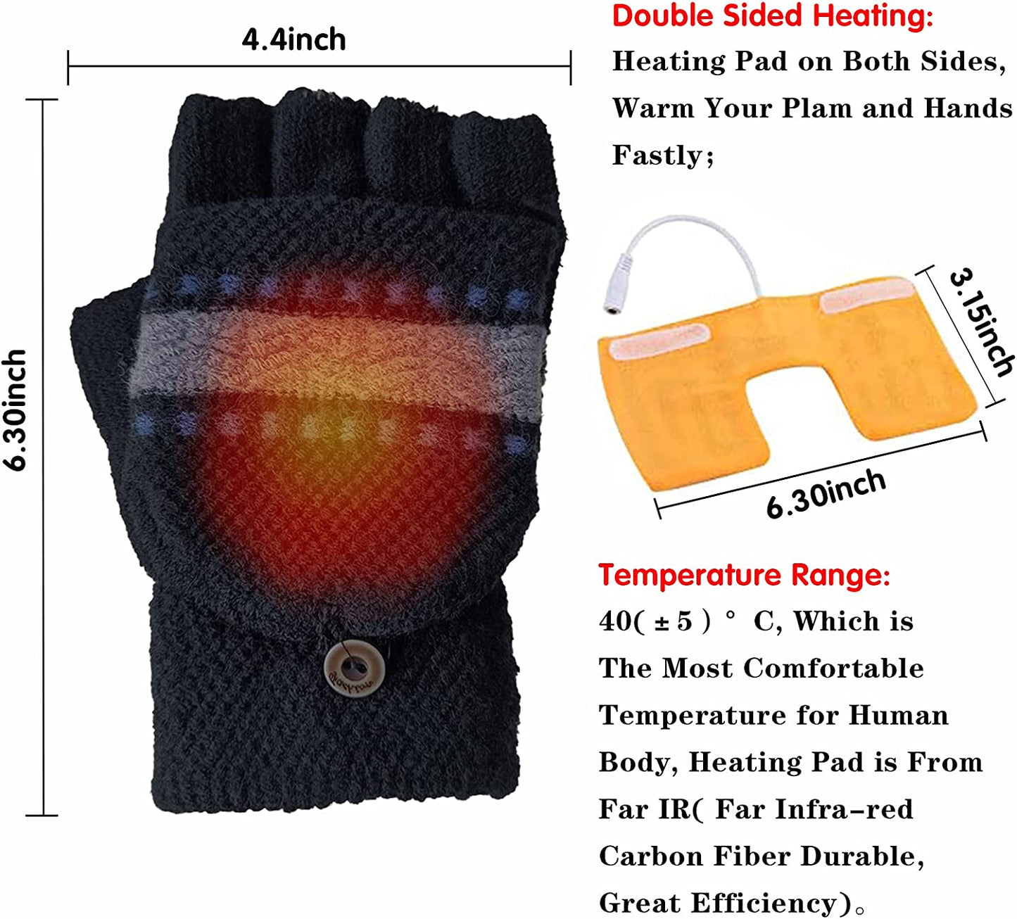 Women'S & Men'S USB Heated Gloves Mitten Full & Half Fingerless Winter Hands Warmer Laptop Gloves Apparel & Accessories > Clothing Accessories > Gloves & Mittens Winmany