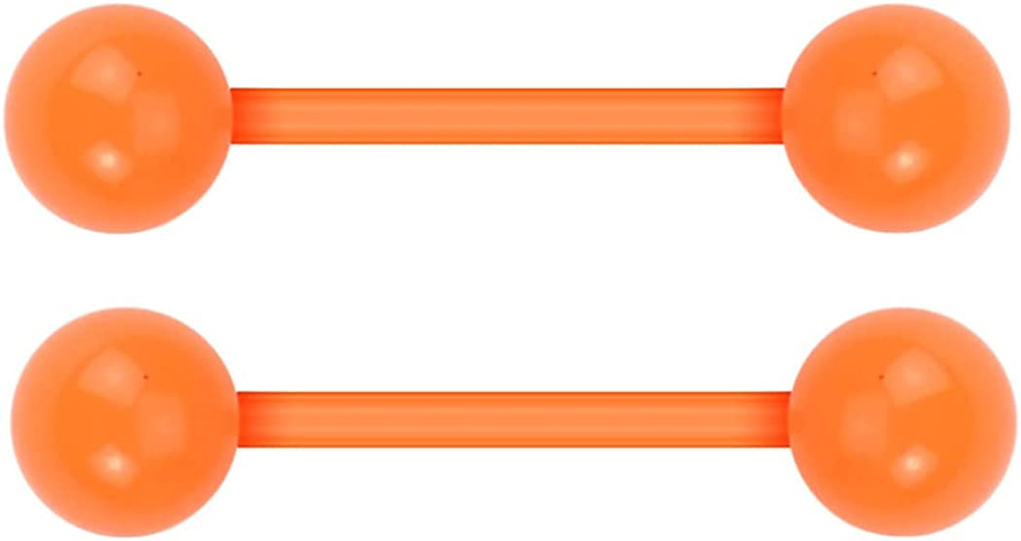 Forbidden Body Jewelry Nipple Rings, Tongue Rings, Nipple Piercing Jewelry, Nipple Jewelry, Flexible Acrylic Barbell Set 14G 16Mm (5/8 Inch) plus Free Bonus Barbell Apparel & Accessories > Jewelry > Body Jewelry Forbidden Body Jewelry Orange