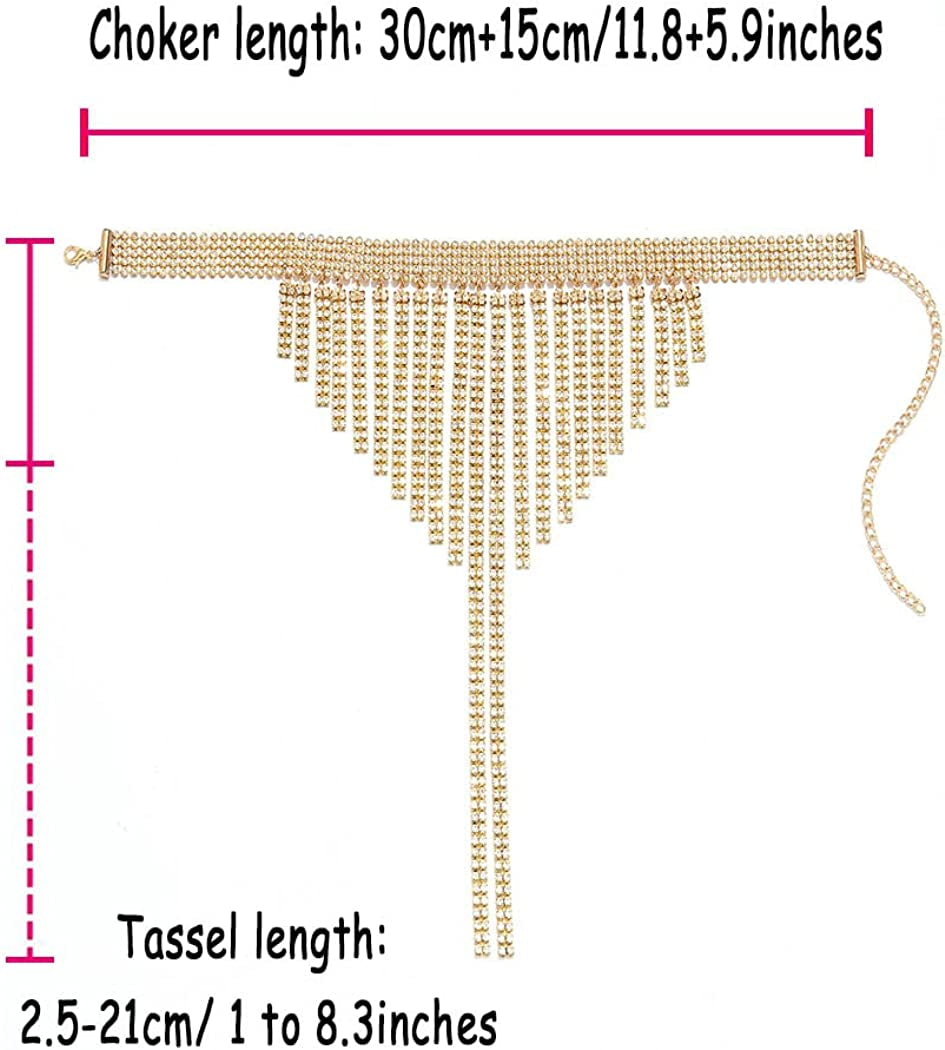 Shiny Rhinestone Layered Choker Sexy Gold Glitter Crystal Statement Necklace Metal Chains Evening Rave Nightclub Adjustable Body Accessories Jewelry for Women Apparel & Accessories > Jewelry > Body Jewelry China
