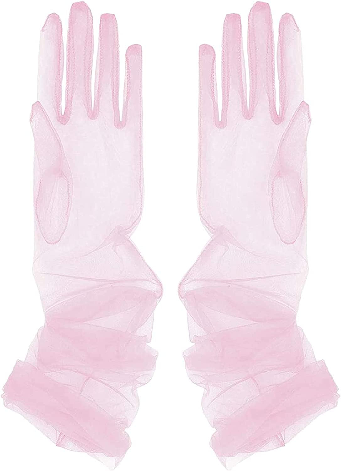 TAIKMD Women'S Tulle Evening Long Gloves Party Opera Photography Semi Sheer Wedding Bridal Glove Mittens Apparel & Accessories > Clothing Accessories > Gloves & Mittens TAIKMD Pink