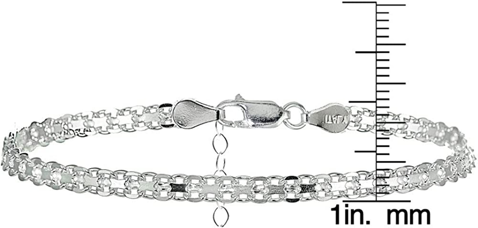 Hoops & Loops 925 Sterling Silver Bismarck Link Design Chain Anklet Ankle Bracelet for Women Teen Girls Men Apparel & Accessories > Jewelry > Anklets Hoops & Loops