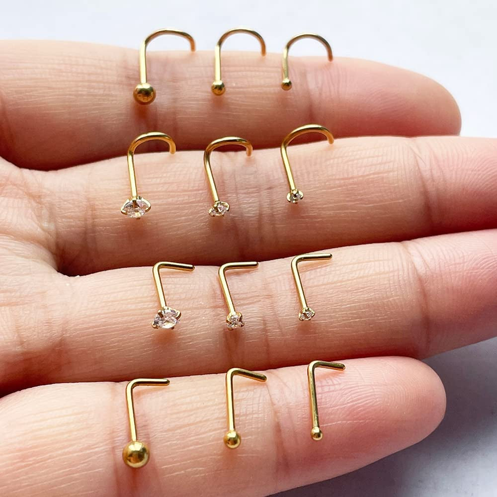 Nose Rings and Studs Set 20G Men Women,L Shape Nose Ring Studs and Screw Nostril Body Piercing Jewelry Set Hypoallergenic Surgical Steel(12Pcs,Size 1.5,2,3Mm) Apparel & Accessories > Jewelry > Body Jewelry Renkovte