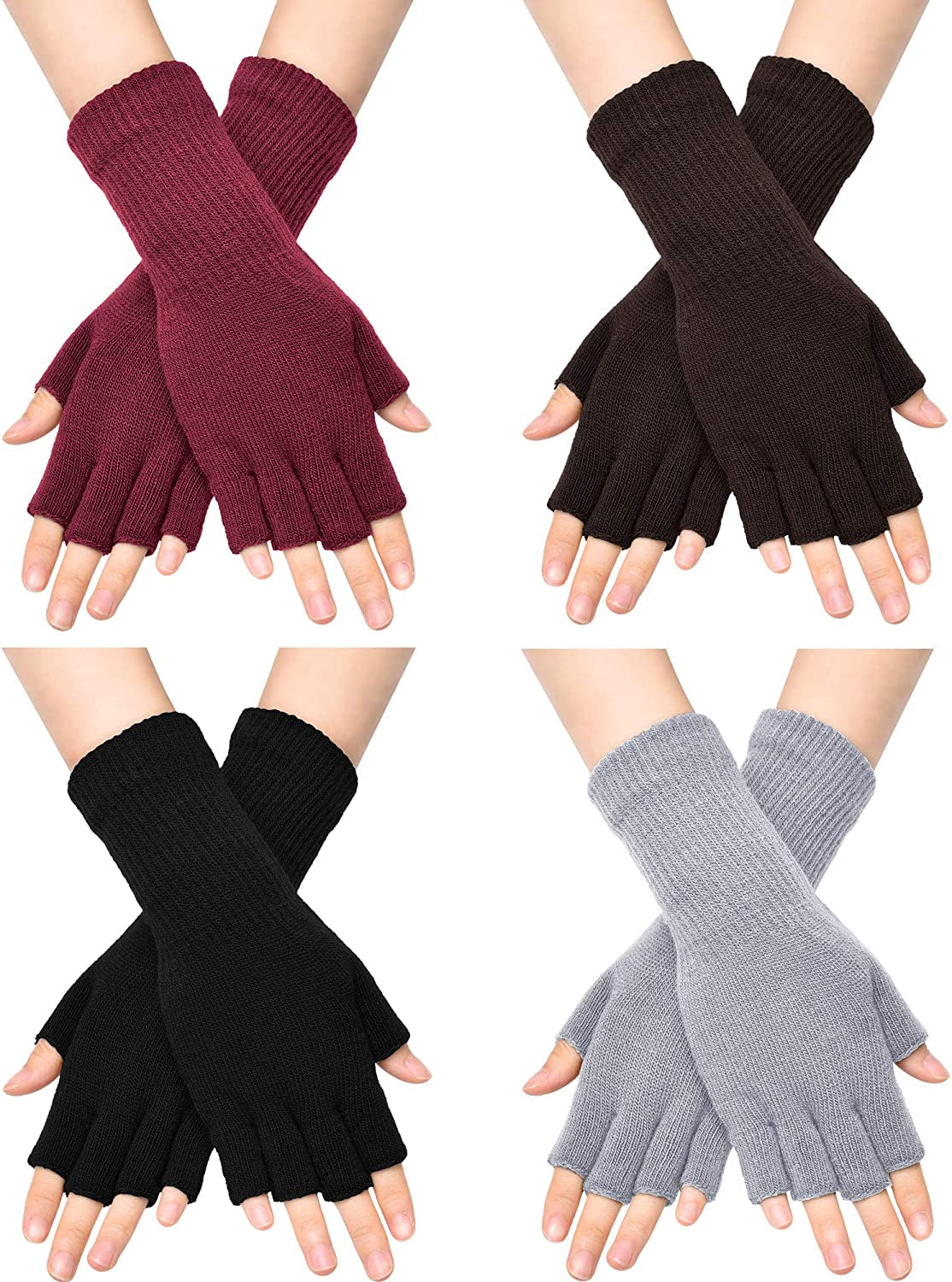 Unisex Half Finger Gloves Winter Stretchy Knit Fingerless Typing Gloves for Women Apparel & Accessories > Clothing Accessories > Gloves & Mittens SATINIOR Black, Red, Light Grey, Coffee 4