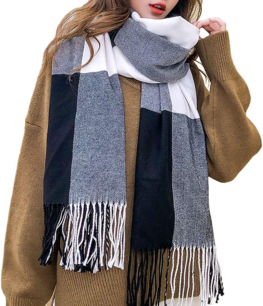 Plaid Blanket Scarf Winter Fall Scarfs for Women, Warm Soft Chunky Oversized Tartan Shawls Wraps Scarves Apparel & Accessories > Clothing Accessories > Scarves & Shawls Chalier H-grey