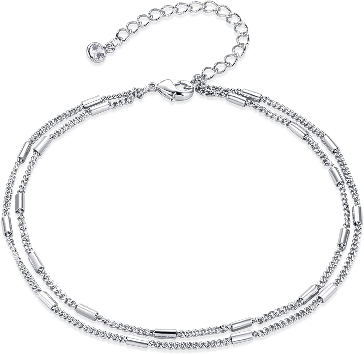 Valloey Rover Women Handmade Dainty Anklet Silver 14K Gold Plated Bead Boho Beach Rhinestone Foot Chain Adjustable Ankle Bracelet for Women Apparel & Accessories > Jewelry > Anklets Valloey Rover Col-Silver