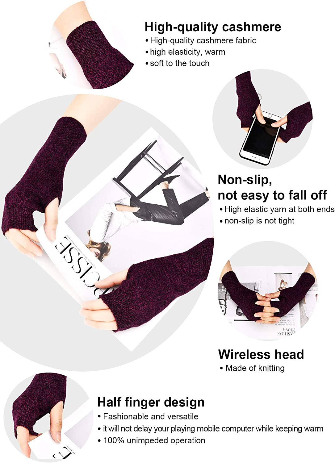 Tatuo 4 Pairs Cashmere Feel Fingerless Gloves with Thumb Hole Warm Gloves for Women and Men (Color Set 7) Apparel & Accessories > Clothing Accessories > Gloves & Mittens Tatuo