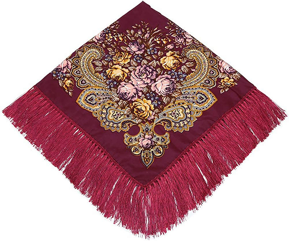 Uainhrt Tassel Scarf Cotton Large Square Shawl and Wraps,Versatile Gift Fringe Boho Shawl,43"×43" Apparel & Accessories > Clothing Accessories > Scarves & Shawls Uainhrt Winered