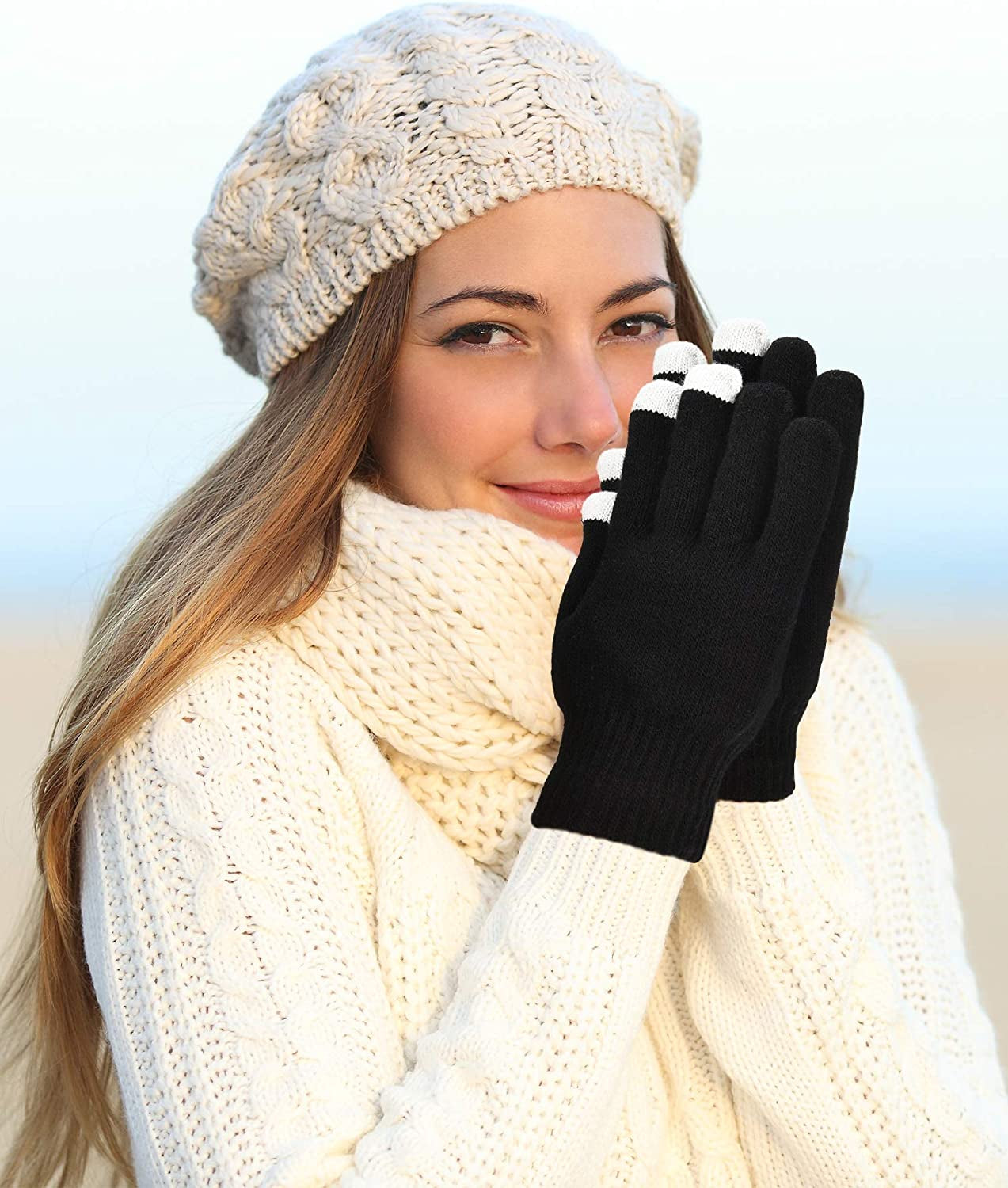 Pangda 12 Pairs Touchscreen Gloves Stretch Knitted Texting Gloves Warm Windproof Solid Color Mittens for Men and Women Apparel & Accessories > Clothing Accessories > Gloves & Mittens Pangda