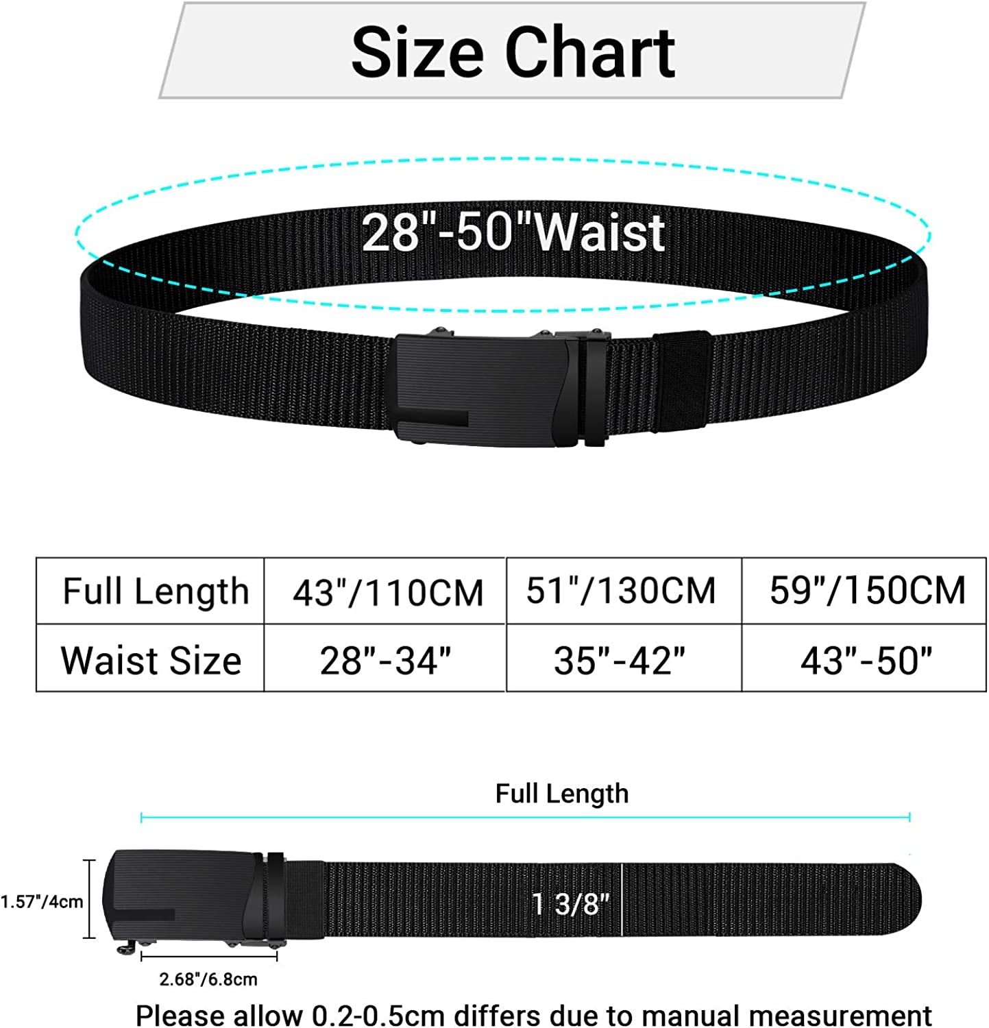 ITIEZY Men'S Nylon Ratchet Belt 2Pack, Adjustable Web Military Tactical Belt with Automatic Slide Buckle, Trim to Fit Apparel & Accessories > Clothing Accessories > Belts ITIEZY