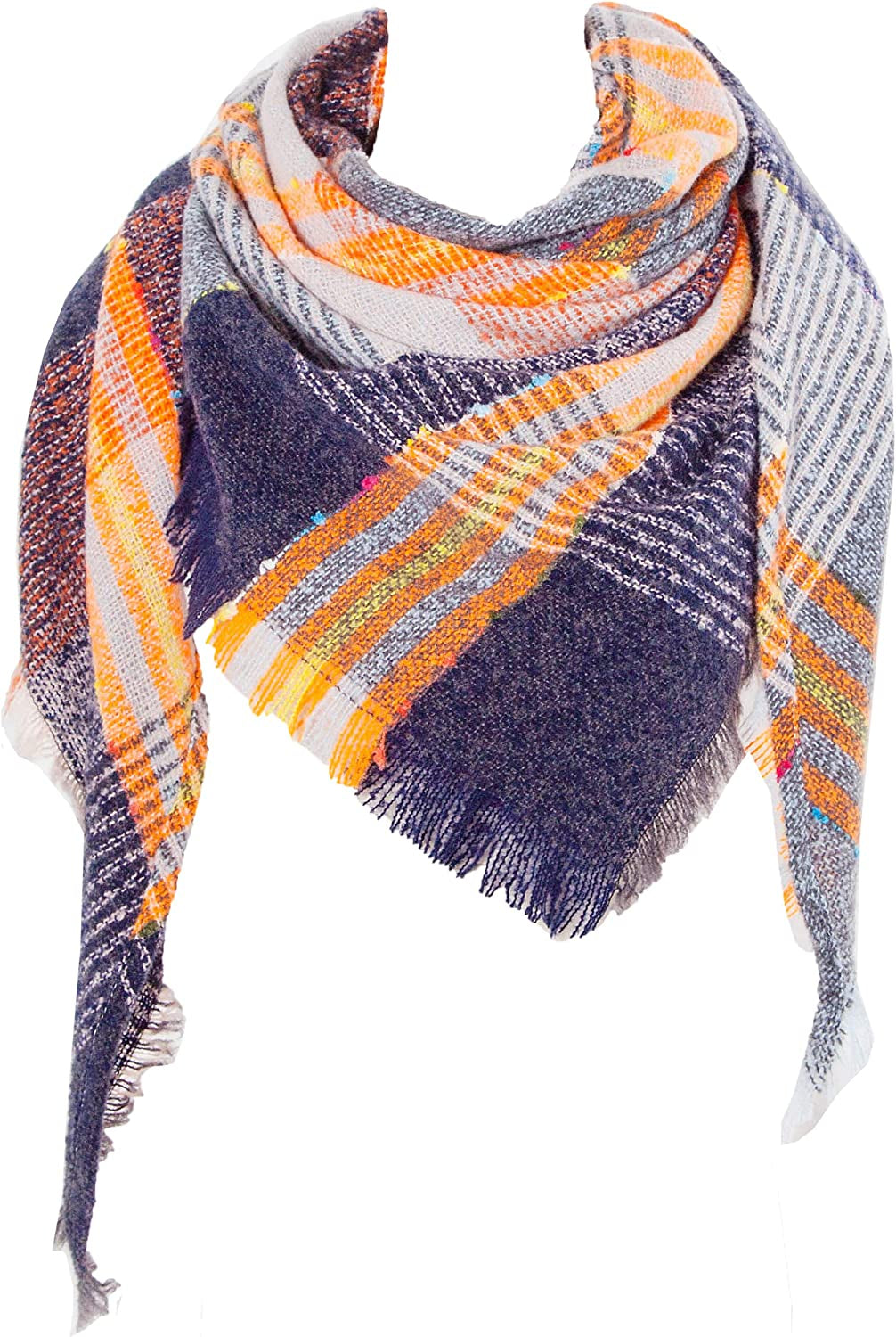 Wander Agio Womens Winter Scarfs Warm Scarf Half Shawls Triangle Scarves Stripe Plaid Apparel & Accessories > Clothing Accessories > Scarves & Shawls Wander Agio Yellow Grey 01