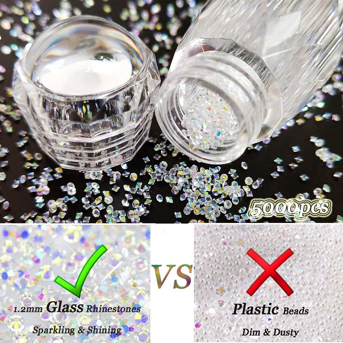 Micro AB Rhinestones with Glue and Tool, 1 Bottle of Ultra Mini 1.2Mm Caviar Beads Rhinestones for 3D Nail Art with 8Ml Glue and Tool Included Health & Beauty > Personal Care > Cosmetics > Cosmetic Tools > Nail Tools ULGAI
