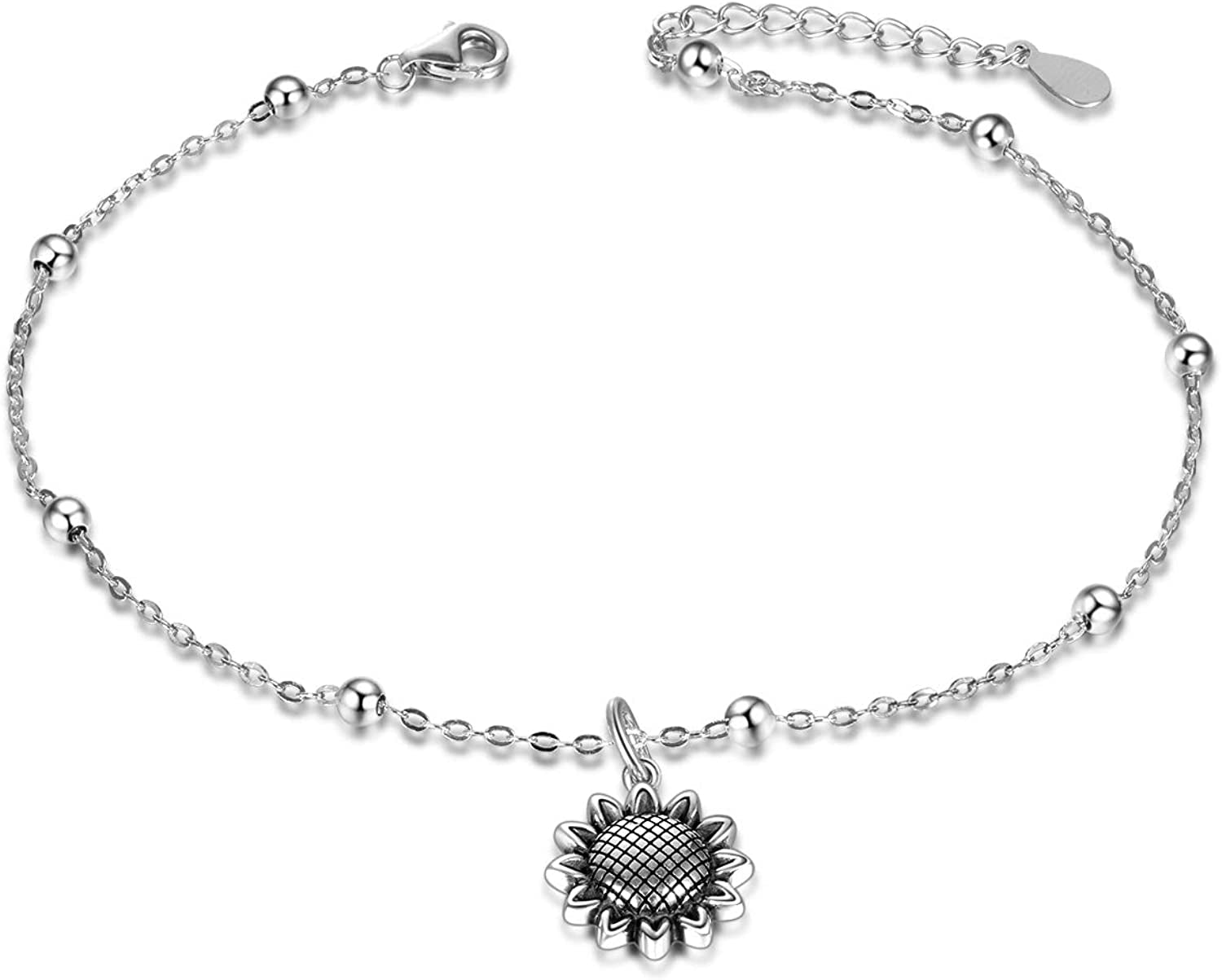 ONEFINITY Beads Anklet Sterling Silver Dragonfly/Sunflower/Sloth/Otter/Butterfly Ankle Bracelets Jewelry for Women Girls Gifts Apparel & Accessories > Jewelry > Anklets ONEFINITY sunflower beads anklet