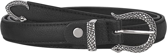 FIORETTO Women Fashion Belt with Snake Buckle Apparel & Accessories > Clothing Accessories > Belts FIORETTO Black(skinny Type) Small