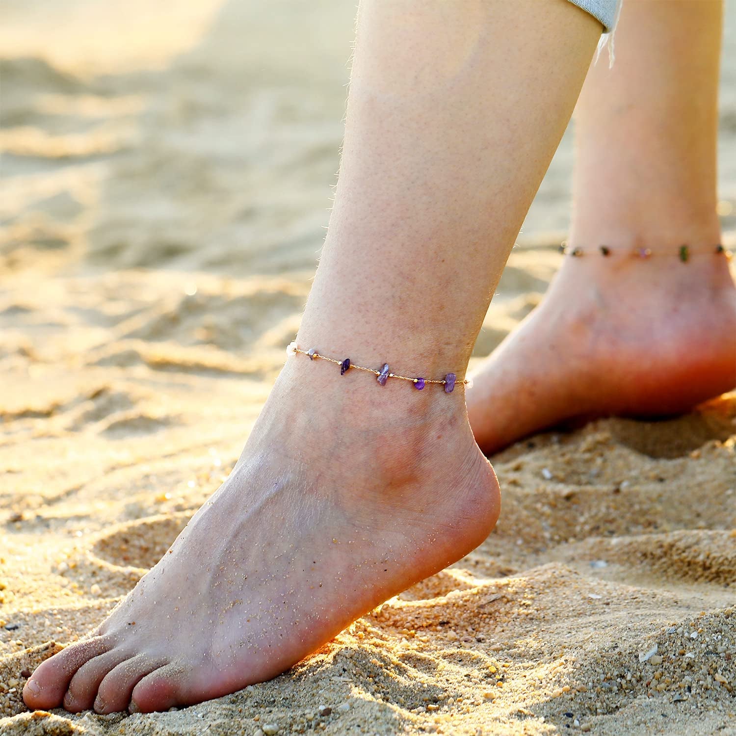 FUNEIA Gold Ankle Bracelets for Women 14K Gold Plated Anklet for Women Daisy Moon Star Evil Eye Anklet Boho Beach Foot Chain Adjustable Dainty Foot Jewelry Apparel & Accessories > Jewelry > Anklets FUNEIA