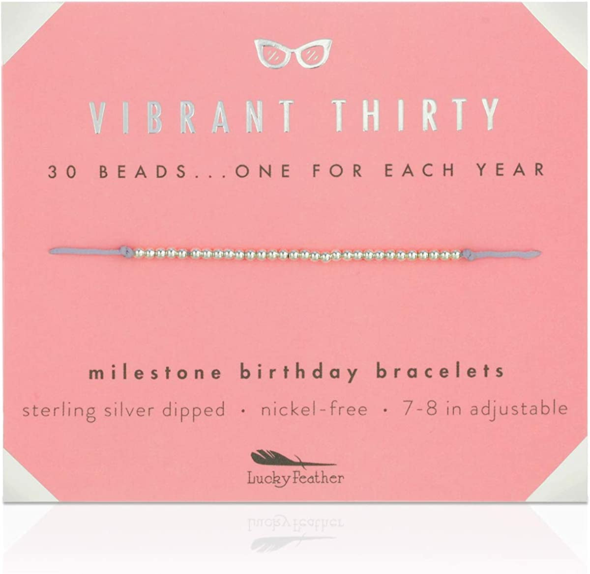 Lucky Feather 30Th Birthday Gifts for Women; 30Th Birthday Bracelet with 30 14K Gold Dipped Beads on Adjustable Cord; 30 Birthday Gift Ideas for Her Apparel & Accessories > Jewelry > Bracelets Lucky Feather silver-plated-base