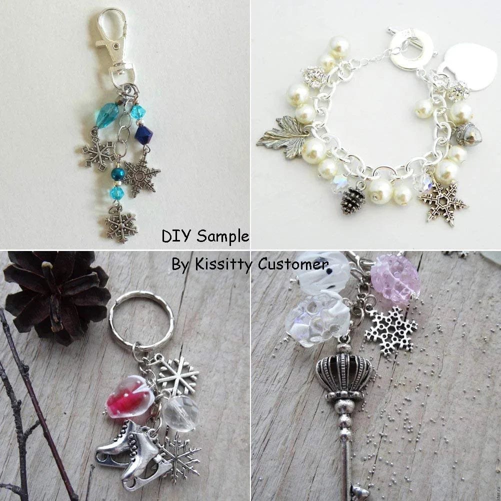 CCINEE 100 PCS Snowflake Antique Charms Silver Metal Pendants Wholesale Bulk Mixed DIY Jewelry Making Charms for Necklace Bracelet Making and Crafting