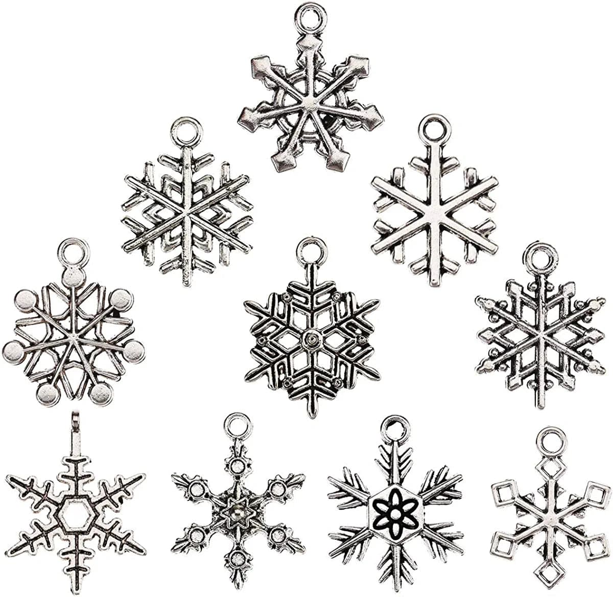 CCINEE 100 PCS Snowflake Antique Charms Silver Metal Pendants Wholesale Bulk Mixed DIY Jewelry Making Charms for Necklace Bracelet Making and Crafting