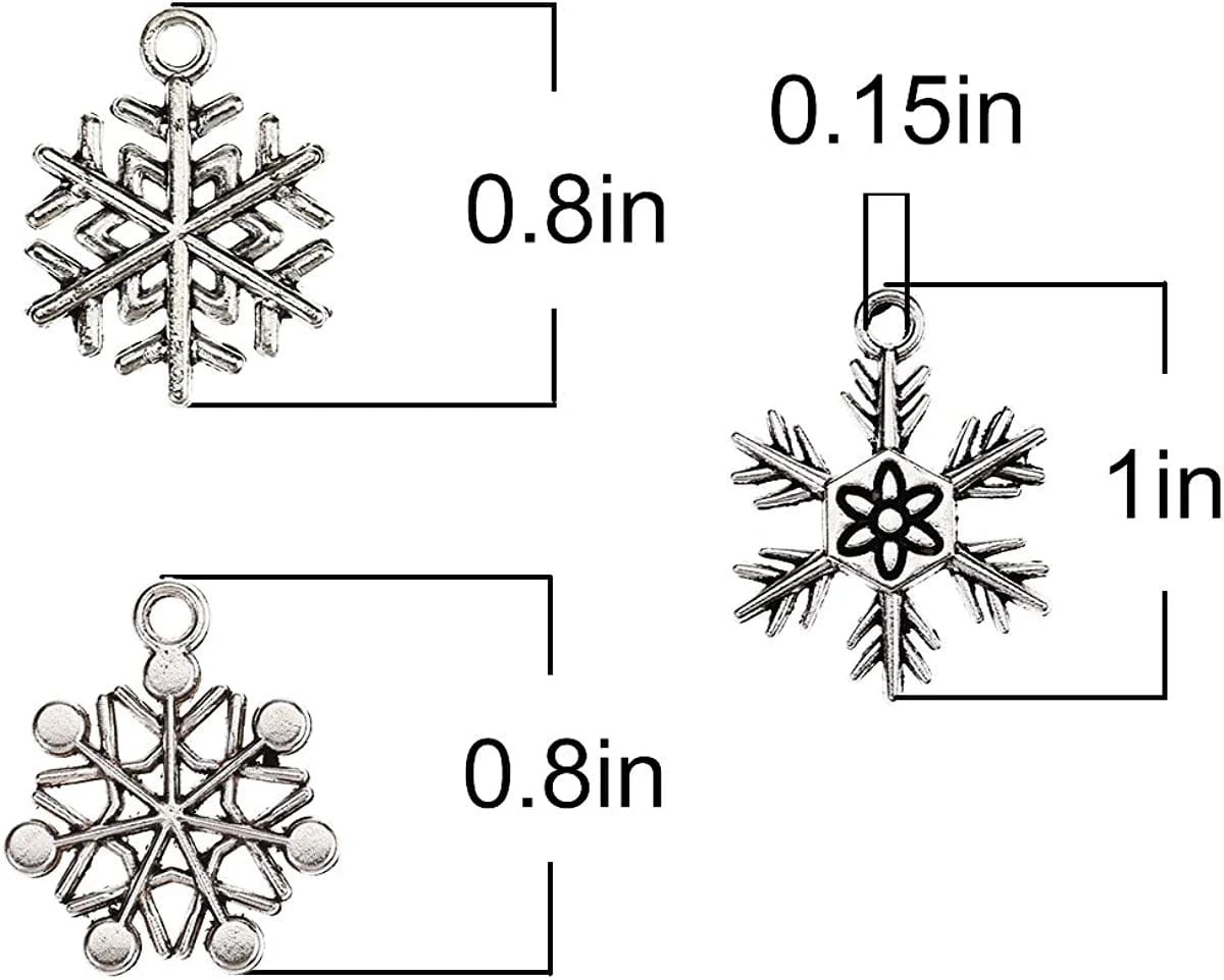 CCINEE 100 PCS Snowflake Antique Charms Silver Metal Pendants Wholesale Bulk Mixed DIY Jewelry Making Charms for Necklace Bracelet Making and Crafting