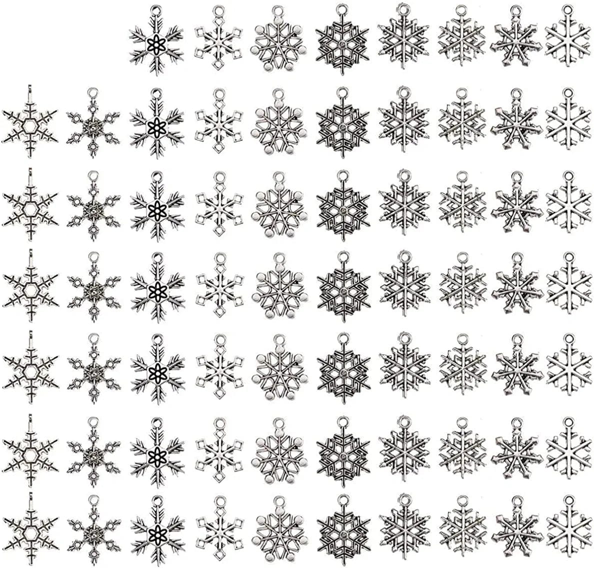 CCINEE 100 PCS Snowflake Antique Charms Silver Metal Pendants Wholesale Bulk Mixed DIY Jewelry Making Charms for Necklace Bracelet Making and Crafting
