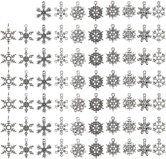 CCINEE 100 PCS Snowflake Antique Charms Silver Metal Pendants Wholesale Bulk Mixed DIY Jewelry Making Charms for Necklace Bracelet Making and Crafting