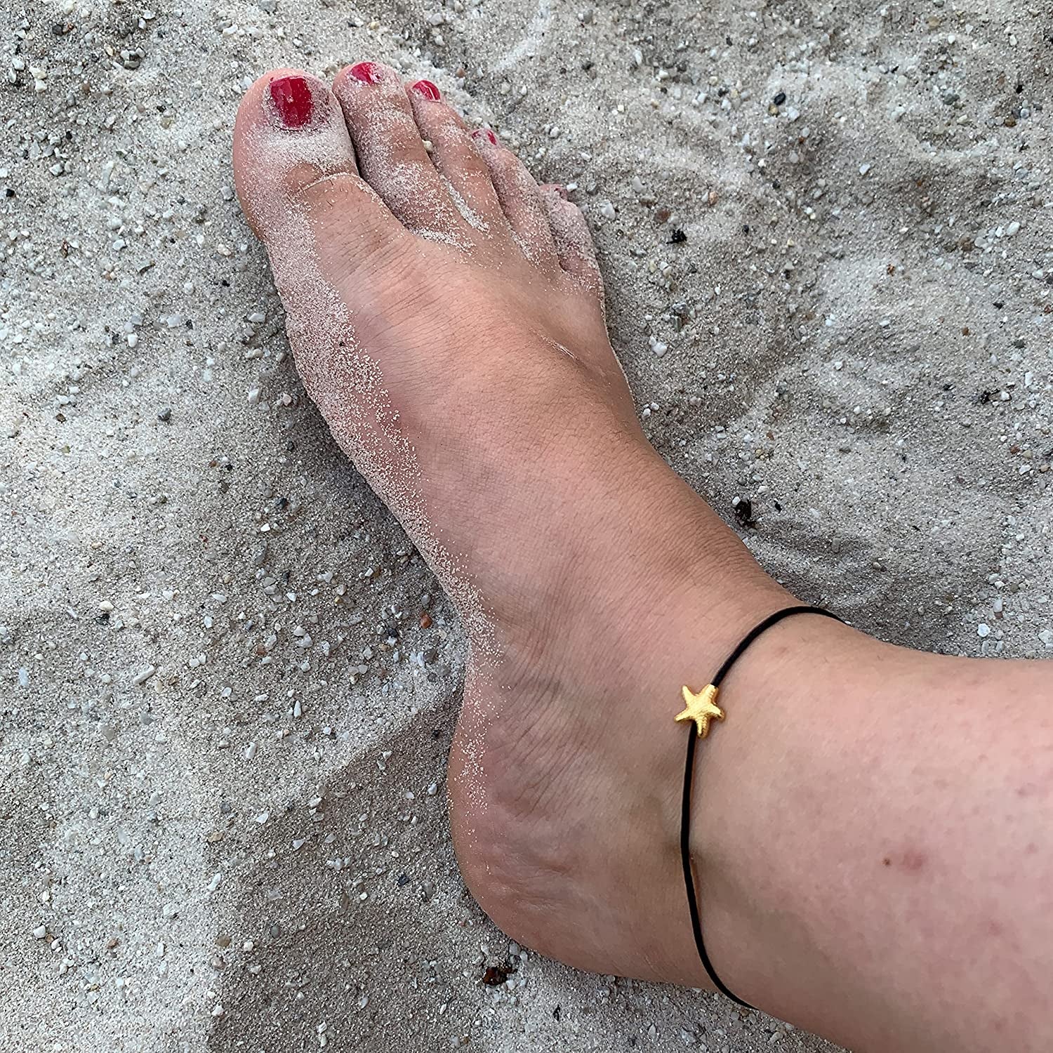 Selfmade Jewelry Anklet with Starfish Silver - Black Foot Chain Beach Jewelry Handmade Ankle Bracelet Adjustable Size Apparel & Accessories > Jewelry > Anklets Selfmade Jewelry