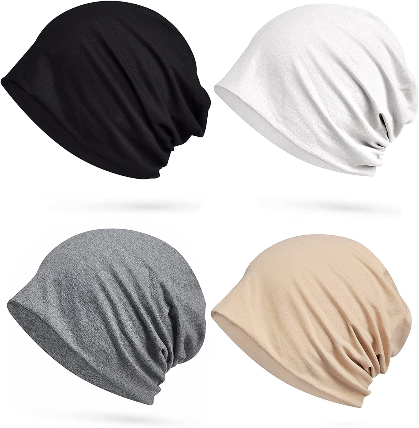 ELLEWIN Cotton Slouchy Beanie Hip-Hop Soft Lightweight Running Beanie Adult Dwarf Hats Chemo Cap for Men Women Apparel & Accessories > Clothing Accessories > Headwear Does Not Apply Closetop-thin-4pk-solid02