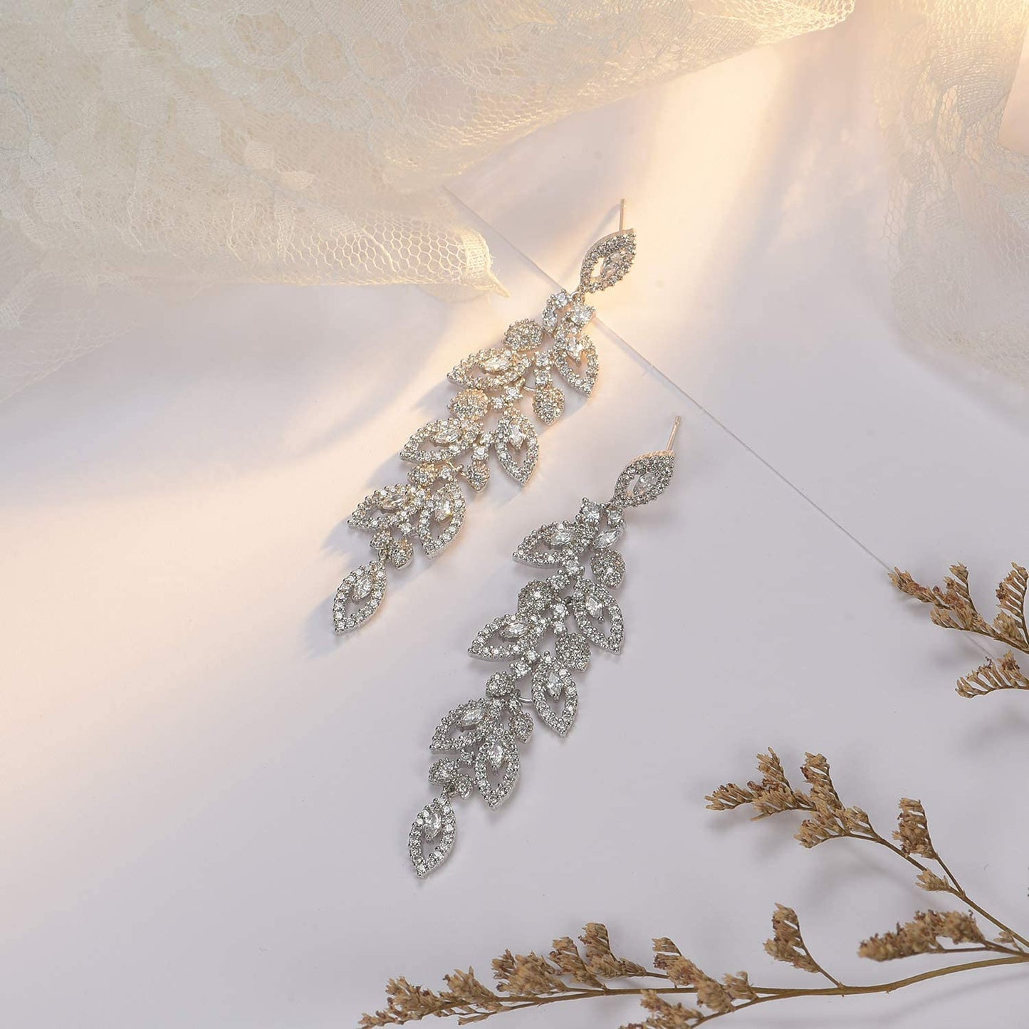 SWEETV Wedding Bridal Chandelier Earrings, Crystal Rhinestone Drop Dangle Earrings for Women Brides Apparel & Accessories > Jewelry > Earrings SWEETV
