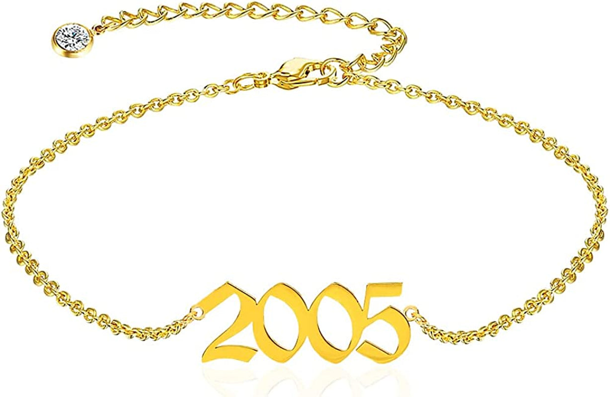 QJLE Ankle Bracelets for Women,Personalized Birth Year Number Gold Anklets for Women,Summer Beach Foot Chain Dainty Anklet Jewelry Birthday Gifts for Her Apparel & Accessories > Jewelry > Anklets QJLE Gold 2005