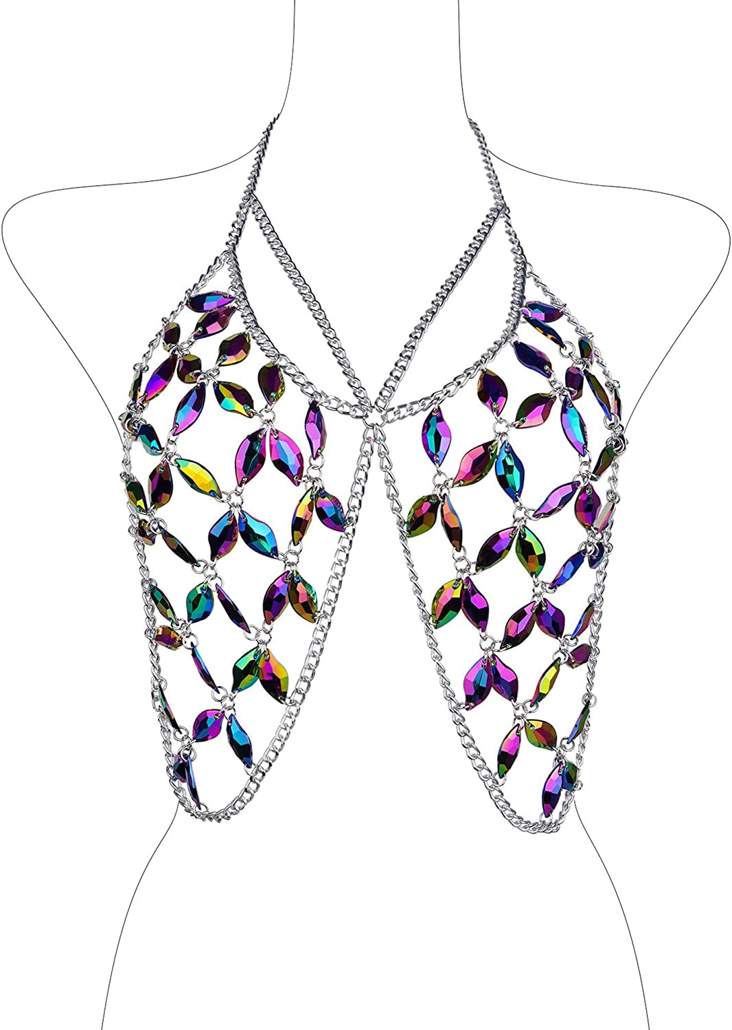 Ccbodily Crystal Body Chain Bra - Womens Fashion Handmade Body Harness Bra Jewelry Accessories for Party Rave Apparel & Accessories > Jewelry > Body Jewelry CCbodily BDC0091