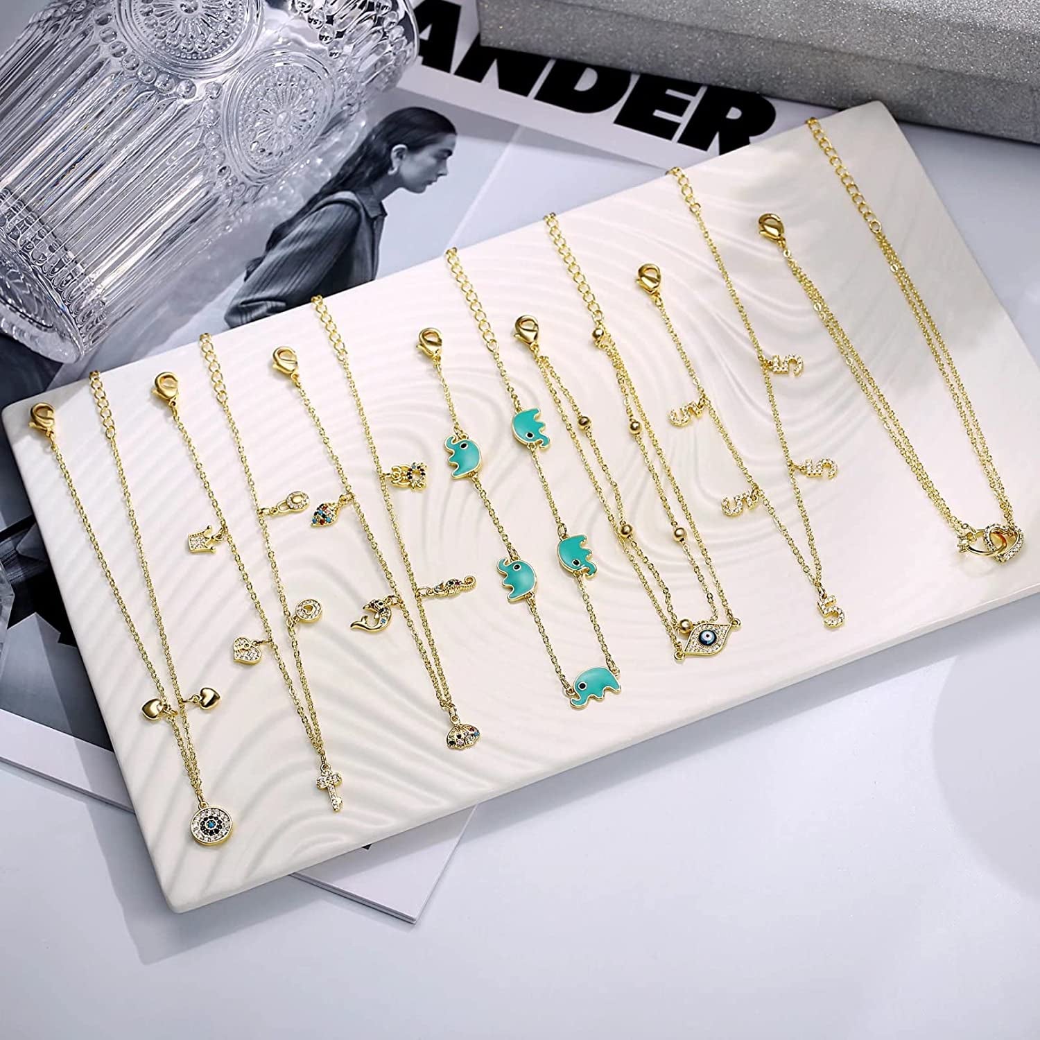 Dainty Ankle Bracelets for Women Girls, 14K Gold Filled Handmade Anklet Tiny Lock Key Star Lightning Crescent Elephant Evil Eye Ankle Bracelets for Women Girls Summer Boho Beach Foot Jewelry Apparel & Accessories > Jewelry > Anklets Yoosteel