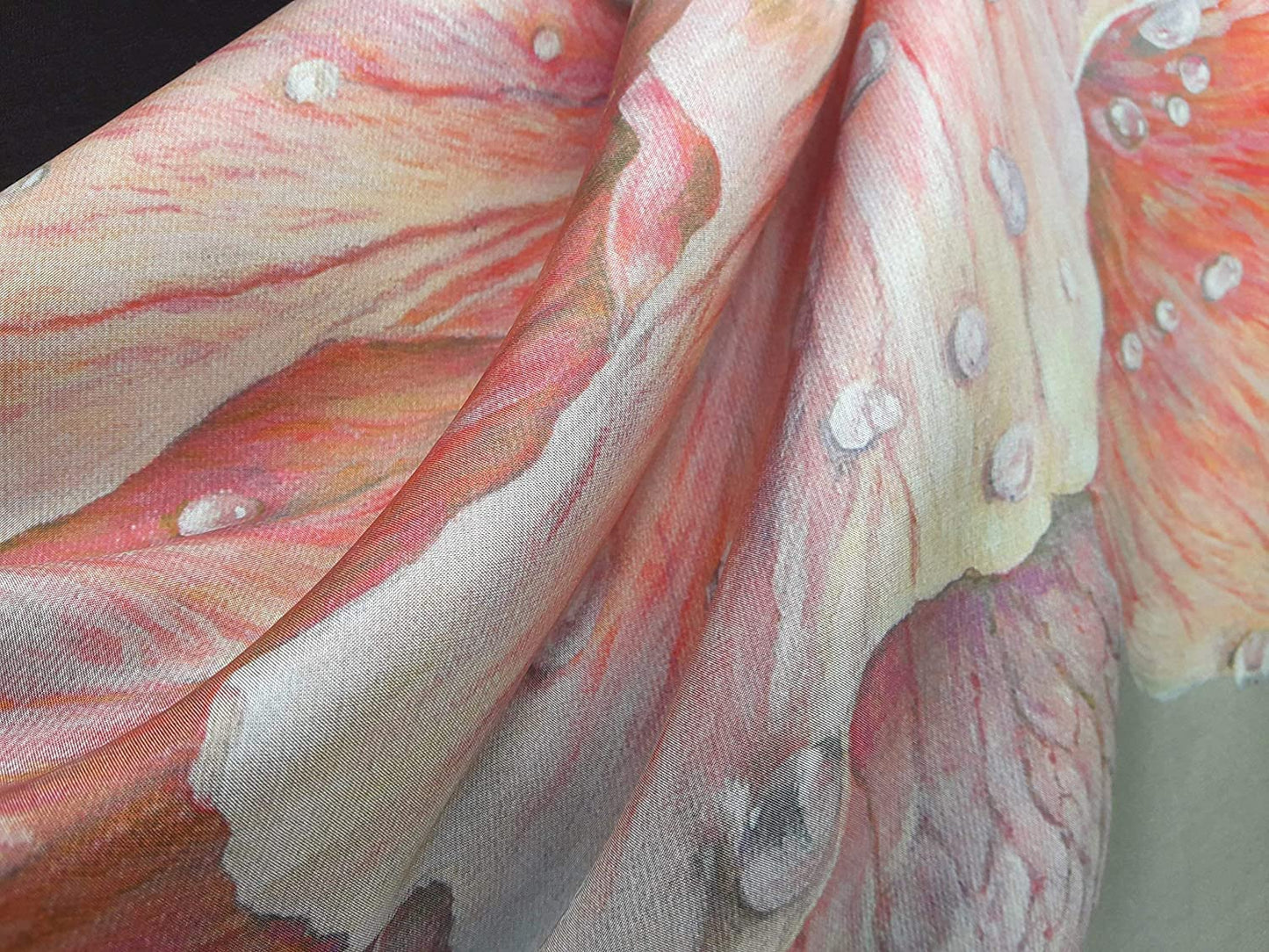 Designer Square Silk Scarf for Women Hand Painted and Printed Grey Shawl with Pink Rose Unique by Edgalart Apparel & Accessories > Clothing Accessories > Scarves & Shawls Generic