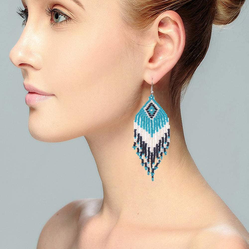 Native American Beaded Tassel Earrings with Fringe Seed Bead Boho for Women Long Dangle Beads Jewelry Apparel & Accessories > Jewelry > Earrings Tarsus