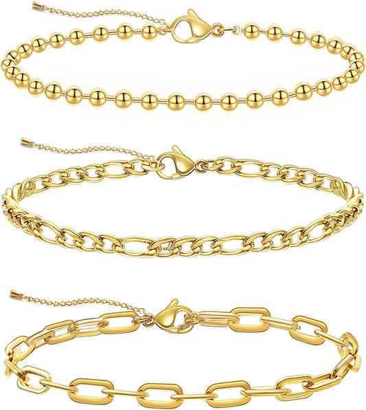 Not Easy Fade 14K Gold Ankle Bracelets for Women, Dainty Anklets for Women Stainless Steel plus Size Adjustable Anklet Set Tobilleras De Mujer Apparel & Accessories > Jewelry > Anklets BMMYE