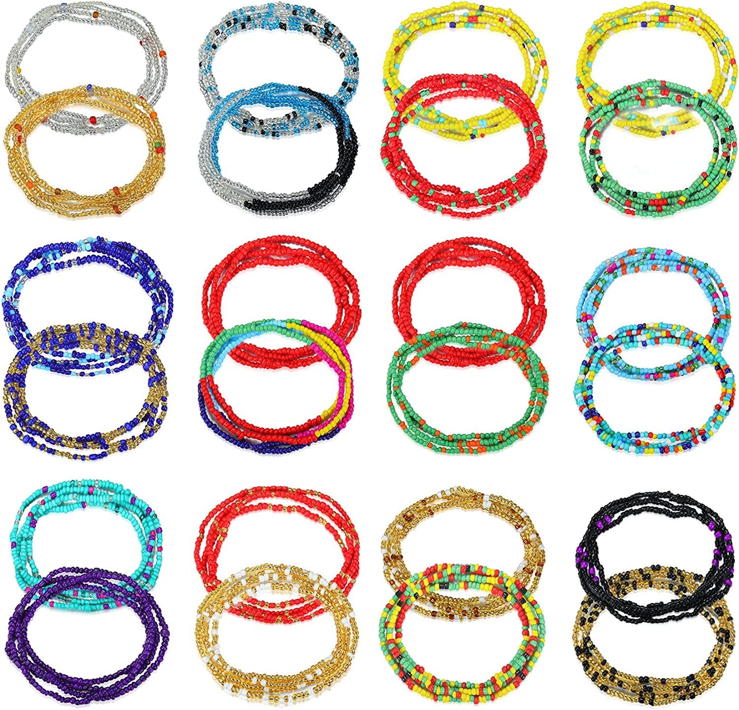 Honsny 24 Pcs Waist Beads for Women, Waist Chains Women Body Chain, Belly Beads Elastic Chain Colorful African Waist Beads plus Size for Loss Beach Bikini Jewelry for Woman Girl Apparel & Accessories > Jewelry > Body Jewelry Honsny Color-C