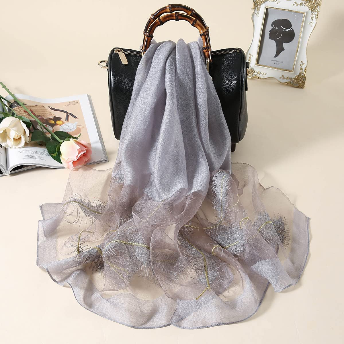 WINCESS.YU Silk Scarf for Women Lightweight Shawls and Wraps for Weddings Fashion Pashmina Shawl Embroidered Scarves Apparel & Accessories > Clothing Accessories > Scarves & Shawls WINCESS.YU