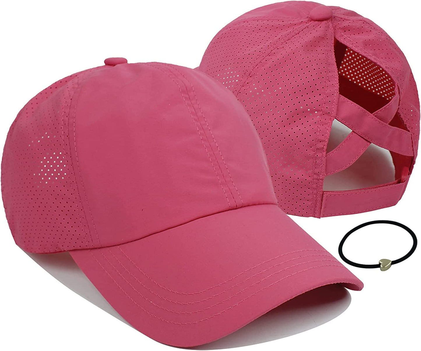 Mukeyo Womens Criss Cross Ponytail Baseball Cap Adjustable Messy High Bun Ponycap Quick Drying Hat Apparel & Accessories > Clothing Accessories > Hats Mukeyo Rose Red