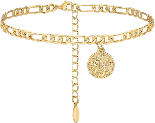 Lcherry Gold Plated Anklets for Women Dainty Zodiac Constellation Anklet Zodiac Sign Disc Ankle Bracelet 14K Real Gold Plated Anklets for Women Apparel & Accessories > Jewelry > Anklets Lcherry Libra