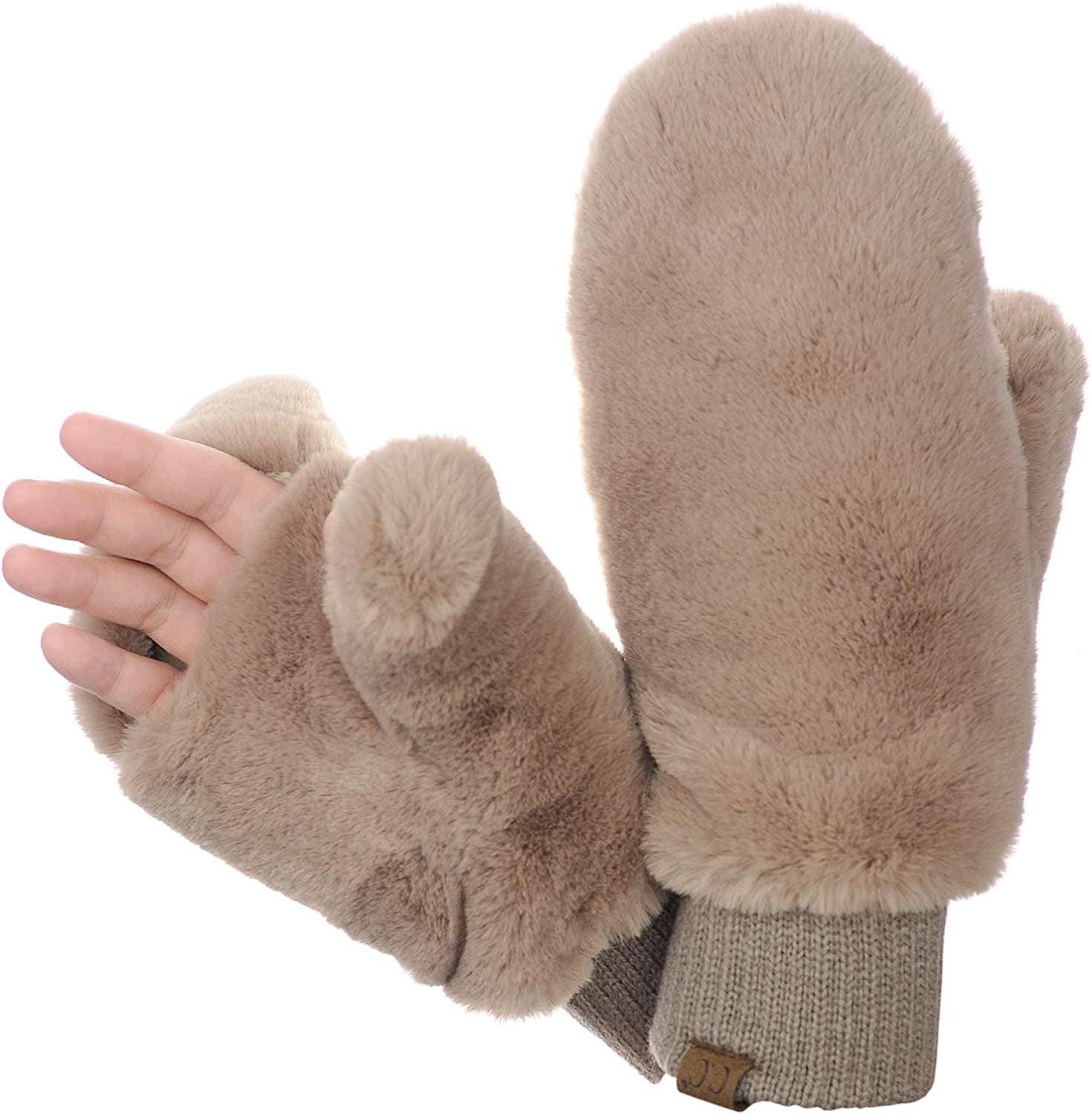 C.C Women'S Faux Fur Wrist Length Fingerless Sherpa Lined Convertible Mittens Gloves Apparel & Accessories > Clothing Accessories > Gloves & Mittens C.C