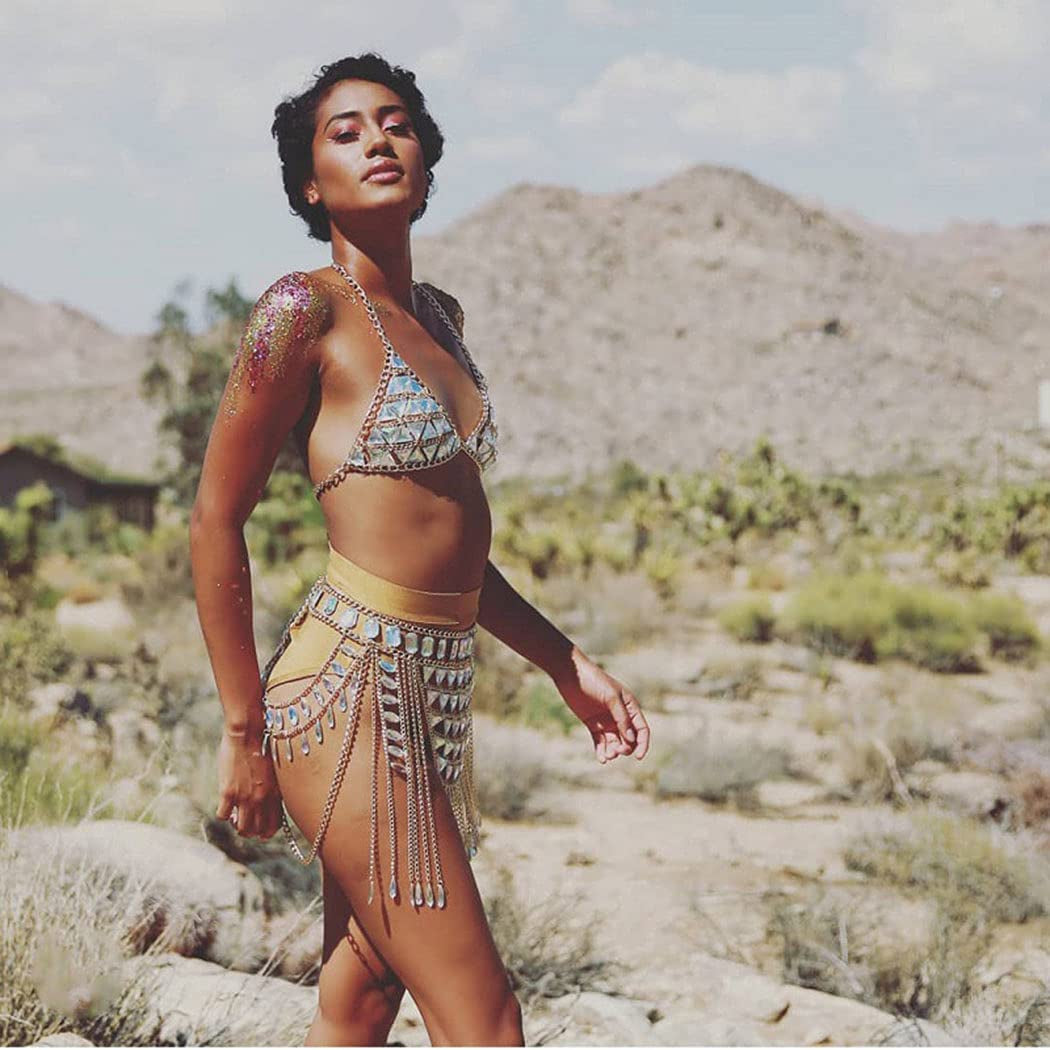 Canb Rhinestone Body Chain Suit Boho Body Waist Belly Chain Skirt Crystal Body Chain Bra Top Festival Jewelry for Women and Girls (VI) Apparel & Accessories > Jewelry > Body Jewelry CanB