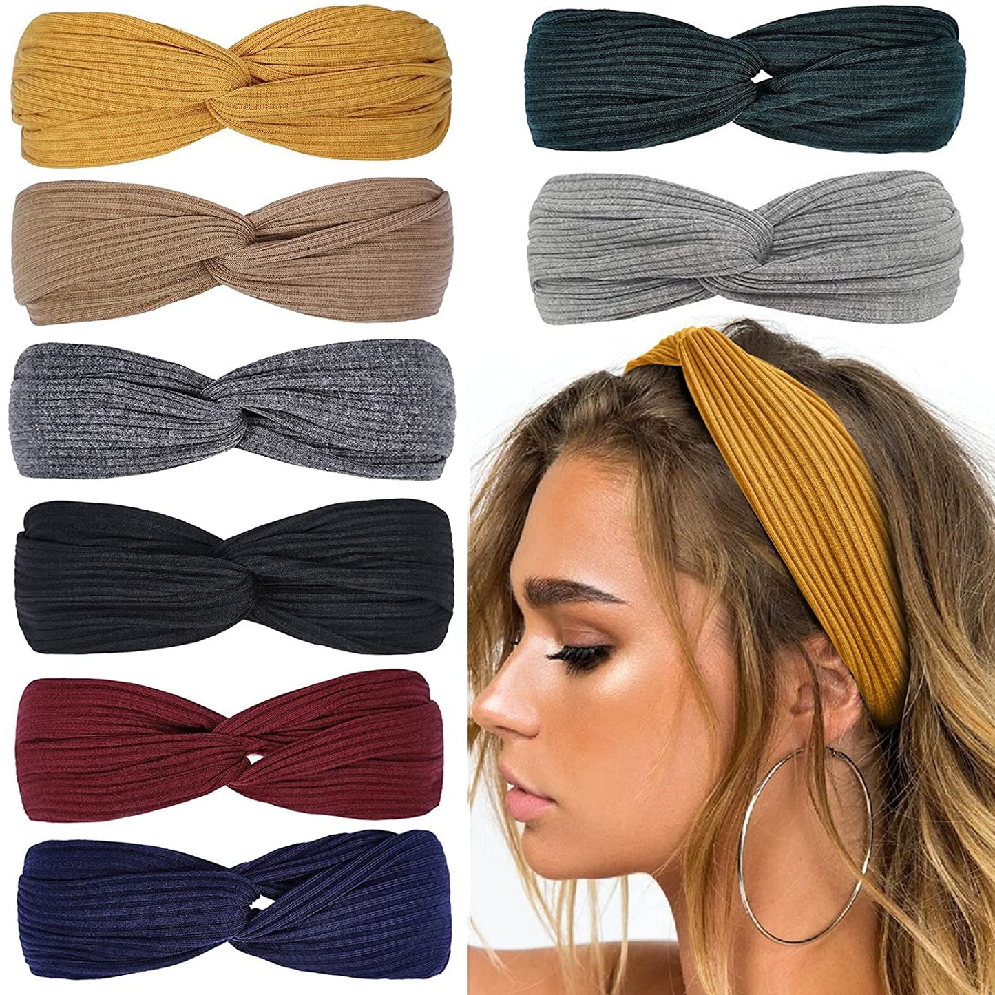 Huachi Headbands for Women Twist Knotted Boho Stretchy Hair Bands for Girls Criss Cross Turban Plain Headwrap Yoga Workout Vintage Hair Accessories, Solid Color, 8Pcs Apparel & Accessories > Clothing Accessories > Bandanas & Headties Huachi Cozy Campfire