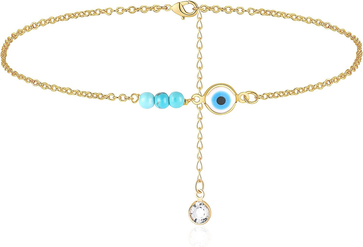 Turandoss Dainty Ankle Bracelets for Women, 14K Gold Filled Handmade Layered Anklet Cute Butterfly Evil Eye Elephant Star Summer Ankle Bracelets for Women Boho Beach Foot Chain Apparel & Accessories > Jewelry > Anklets Turandoss "Evil Eye"