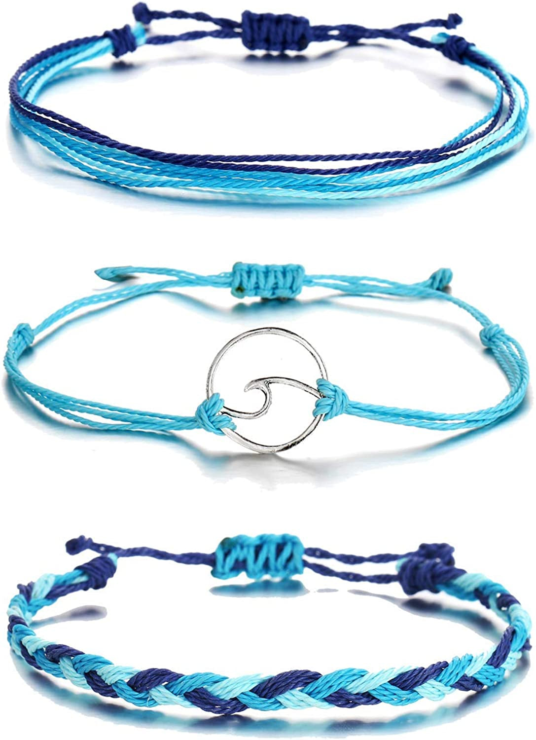 HUASAI Vsco String Bracelets for Teen Girls Women Waterproof Boho Rope Bracelets Wave Surfer Bracelets Summer Beach Anklets Apparel & Accessories > Jewelry > Anklets HUASAI Blue Wave Bracelets Anklets