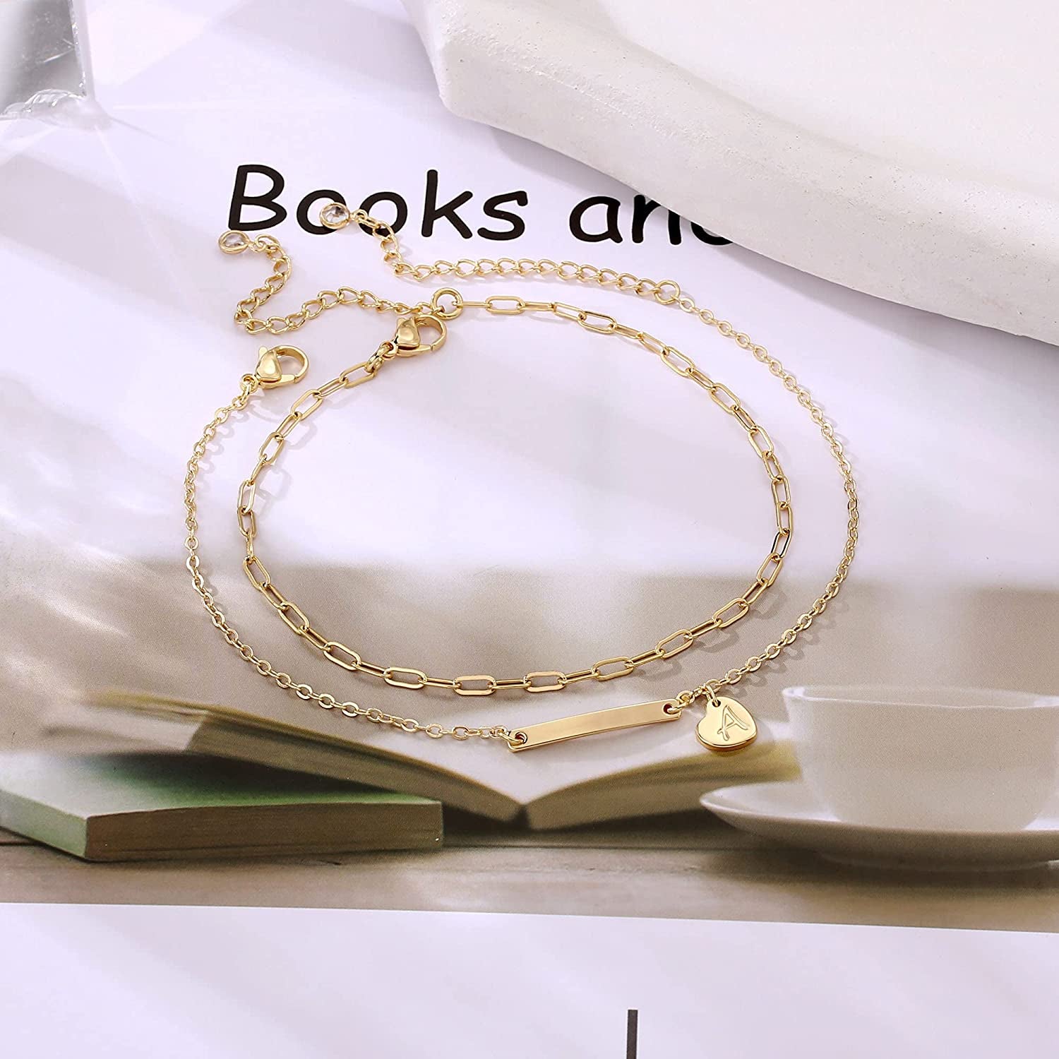 IEFWELL Heart Initial Ankle Bracelets for Women, 14K Gold Filled Gold Anklets for Women Handmade Layered Ankle Bracelets for Women Ankle Bracelets Gold Jewelry Apparel & Accessories > Jewelry > Anklets IEFWELL